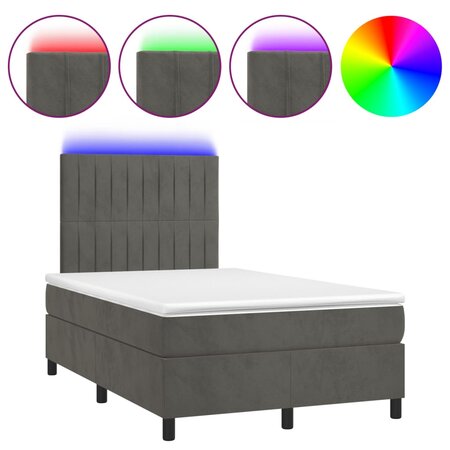 vidaXL Sommier tapissier matelas et LED Gris foncé 120x200 cm Velours