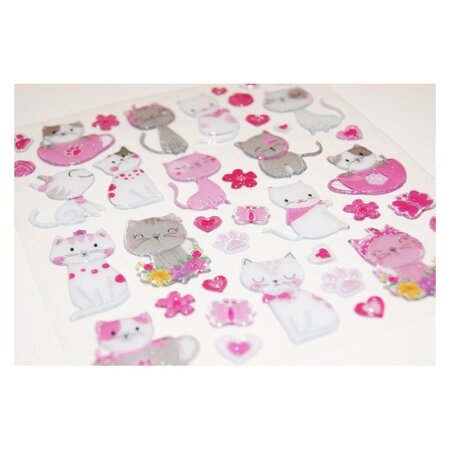 Autocollants 3D - Chats gris et blancs - Paillettes