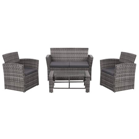 vidaXL Salon de jardin 4 Pièces avec coussins Résine tressée Gris