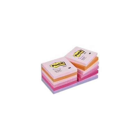 Lot de 12 blocs repositionnables coloris PLAISIR dimensions 76x76mm POST-IT