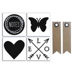 4 stickers ardoise Lovely Flowers 10 x 10 cm + 20 étiquettes kraft Fanion