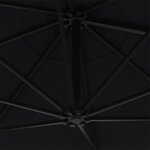 vidaXL Parasol mural avec mât métallique et LED 300 cm Noir