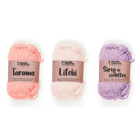 3 fils de coton spécial crochet 55 m - rose clair-mauve-vieux rose