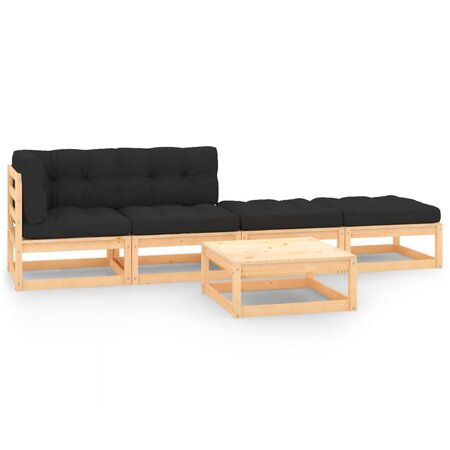 vidaXL Salon de jardin 5 Pièces avec coussins Bois de pin massif