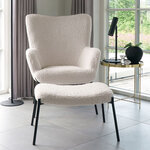 Fauteuil en polyester bouclé blanc avec pieds noirs