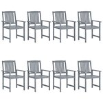 vidaXL Chaises de jardin avec coussins 8 Pièces Bois d'acacia solide Gris