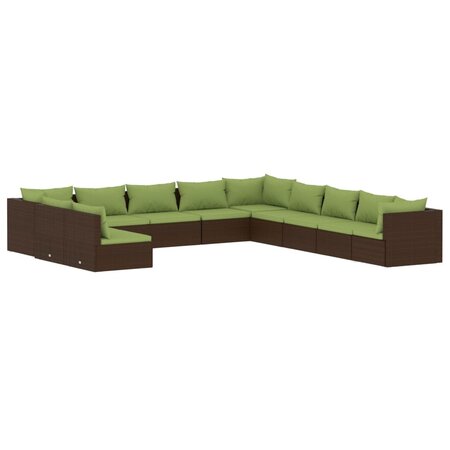 vidaXL Salon de jardin 11 Pièces avec coussins Marron Résine tressée
