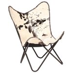 vidaXL Chaise papillon Noir et blanc Cuir véritable de chèvre