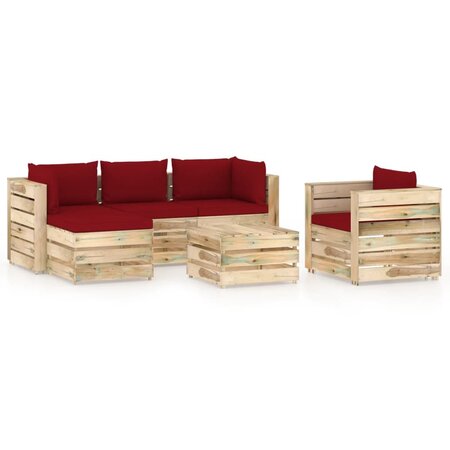 vidaXL Salon de jardin 6 Pièces avec coussins Bois imprégné de vert