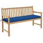 vidaXL Banc de jardin avec coussin bleu 150 cm Bois de teck massif