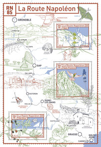 Bloc 3 timbres - La Route Napoléon - Lettre verte