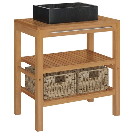 vidaXL Armoire de toilette Teck solide avec lavabo en marbre Noir