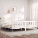 vidaXL Cadre de lit avec tête de lit blanc Super King bois massif