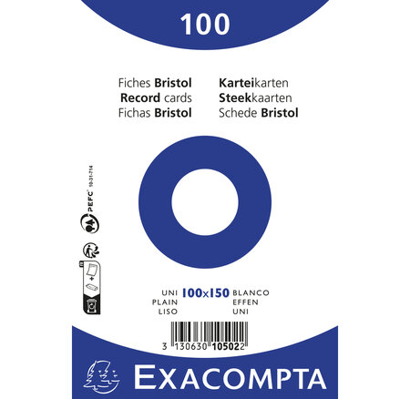 Paquet 100 Fiches Sous Film - Bristol Uni Non Perforé 100x150mm - Blanc - X 20 - Exacompta