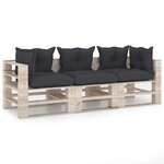vidaXL Canapé palette de jardin 3 places et coussins bois de pin
