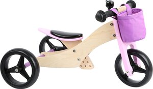 Tricycle Et Draisienne Avec Siège Réglable 2 En 1 En Bois Rose