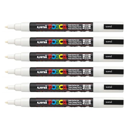 Marqueur pointe conique fine POSCA PC3M 0,9 - 1,3mm Blanc x 6 POSCA