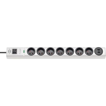 Brennenstuhl Multiprise hugo! Blanche - 7 prises+2 prises USB - avec parafoudre et 2m de câble (19.500A)