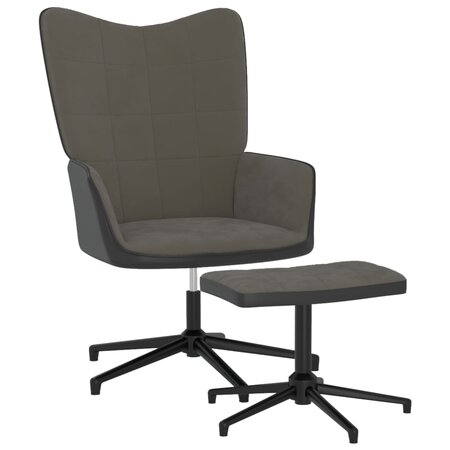 vidaXL Chaise de relaxation avec repose-pied Gris foncé Velours et PVC