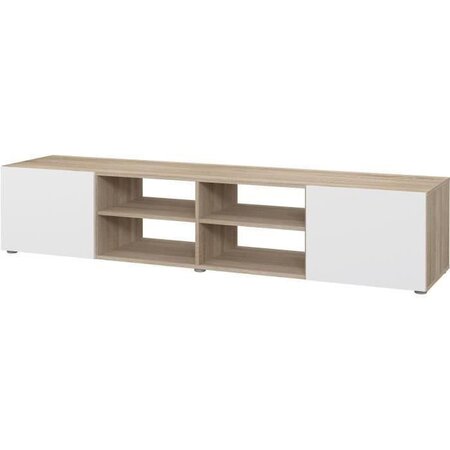 PILVI Meuble TV - Blanc et chene - L 180 x P 42 x H 37 cm