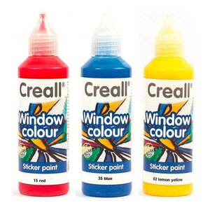 3 peintures repositionnables pour vitres 80 ml - jaune citron-rouge-bleu foncé