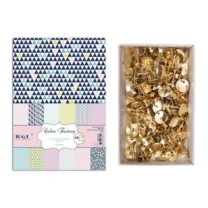 48 feuilles A4 scrapbooking géométrique pastels + 150 punaises dorées