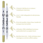 5 stylos-pinceaux 1 pointe calligraphie et pointe pinceau - couleurs métalliques