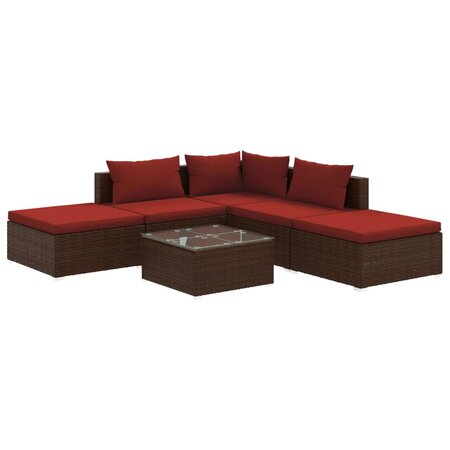 vidaXL Salon de jardin 6 Pièces avec coussins Résine tressée Marron