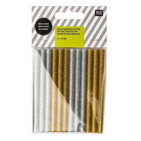 Bâtonnets de colle à paillette - doré et argenté - 0 7 x 10 cm