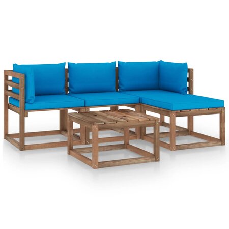 vidaXL Salon de jardin 5 Pièces avec coussins bleu clair