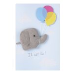 Carte naissance garçon peluche éléphant bleu - draeger paris