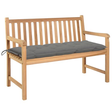 vidaXL Banc de jardin avec coussin gris 120 cm Bois de teck massif