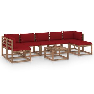 vidaXL Salon de jardin 8 Pièces avec coussins rouge bordeaux
