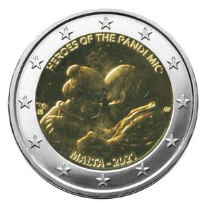 Pièce 2€ commémorative malte - héros de la pandémie - qualité bu millésime 2021