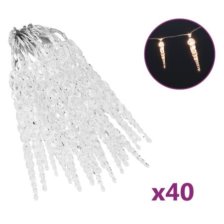 vidaXL Guirlande lumineuse à glaçons de Noël 40 Pièces Blanc Acrylique