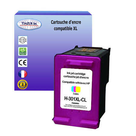T3azur - cartouche d'encre compatible remplace hp 301 301xl couleur pour hp deskjet 1510  1512  1513  1514