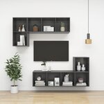 vidaXL Meuble TV mural Gris brillant 37x37x72 cm Aggloméré