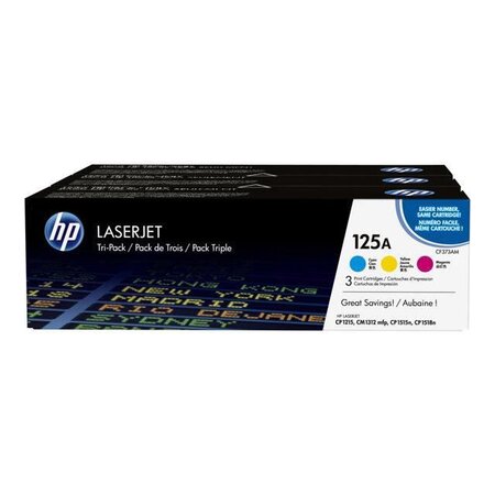 Hp 125a pack de 3 toners cyan/magenta/jaune authentiques (cf373am) pour hp color laserjet cm1312/cp1215/cp1217/cp1515/cp1518