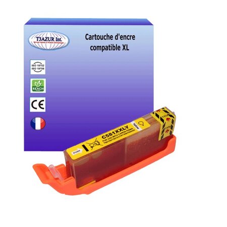 Cartouche compatible avec Canon Pixma TS6151, TS6200, TS 6240, TS6241, TS6250, TS6251 remplace Canon CLI-581 XL Jaune - T3AZUR