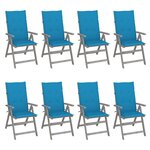 vidaXL Chaises inclinables de jardin avec coussins 8 Pièces Gris Acacia