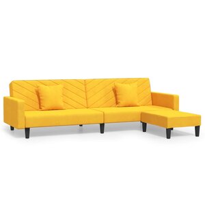 vidaXL Canapé-lit 2 places 2 oreillers et repose-pied Jaune Velours