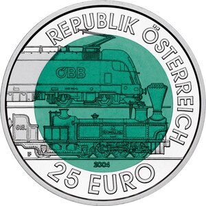 Pièce de monnaie 25 euro Autriche 2004 argent et niobium BU – Chemin de fer de Semmering