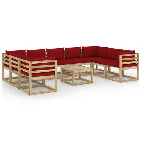 vidaXL Salon de jardin 10 Pièces avec coussins bois de pin imprégné