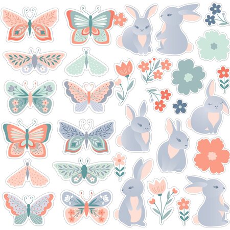 Lot stickers 3D lapins / papillons