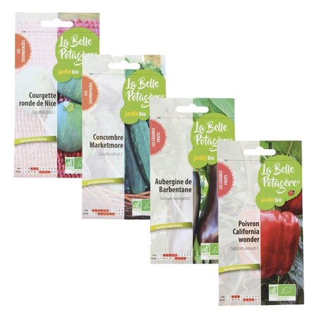 4 sachets de graines à semer - courgette  concombre  aubergine  poivron