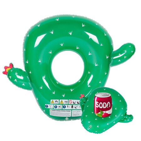 Bouée gonflable xxl et porte boisson gonflable pour piscine & plage - pack evasion cactus