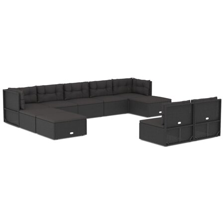 vidaXL Salon de jardin 10 Pièces avec coussins noir résine tressée