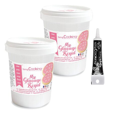 Préparation glaçage royal rose 380 g + stylo glaçage noir
