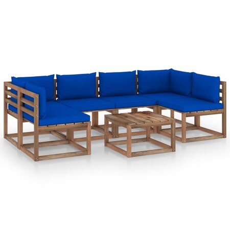 vidaXL Salon palette de jardin 7 Pièces et coussins Bois de pin imprégné