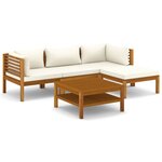 vidaXL Salon de jardin 5 Pièces avec coussin crème Bois d'acacia solide